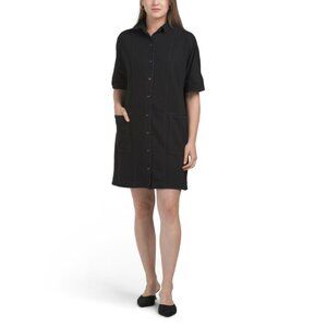 NEW MAX STUDIO LONDON Black/Cream Elbow Sleeve Mini Shirt Dress